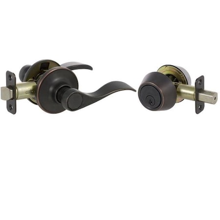 Callan BE3007R Bennett Series Grade 3 Keyed Entry Lever & Single Cylinder Deadbolt Set; Edged Bronze